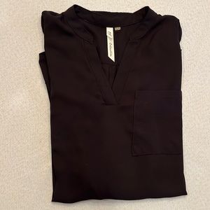 NY Collection silky V neck sheer blouse 3/4 sleeve Black Size S